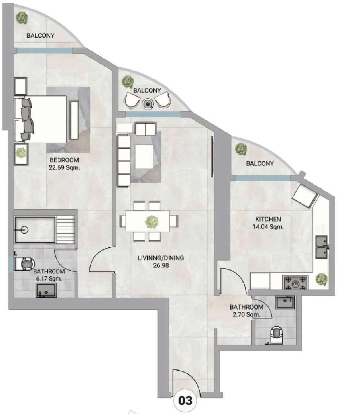 Barajeel Towers 1 bed floor plan, 1,585 sqft