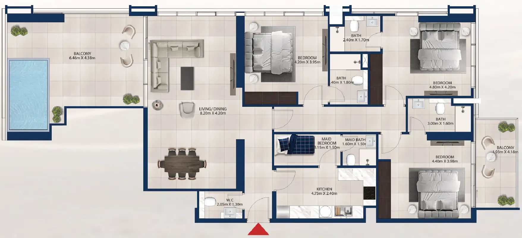 Al Vista 3 bed floor plan, 2,030 sqft