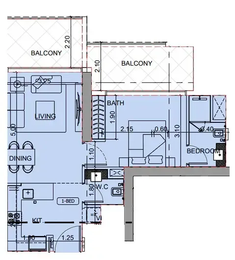 Binghatti Cullinan 1 bed floor plan, 739 sqft