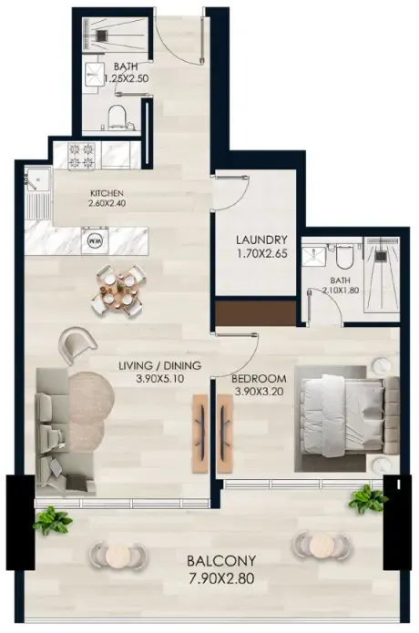 Vista by Vision 1 bed floor plan, 903 sqft