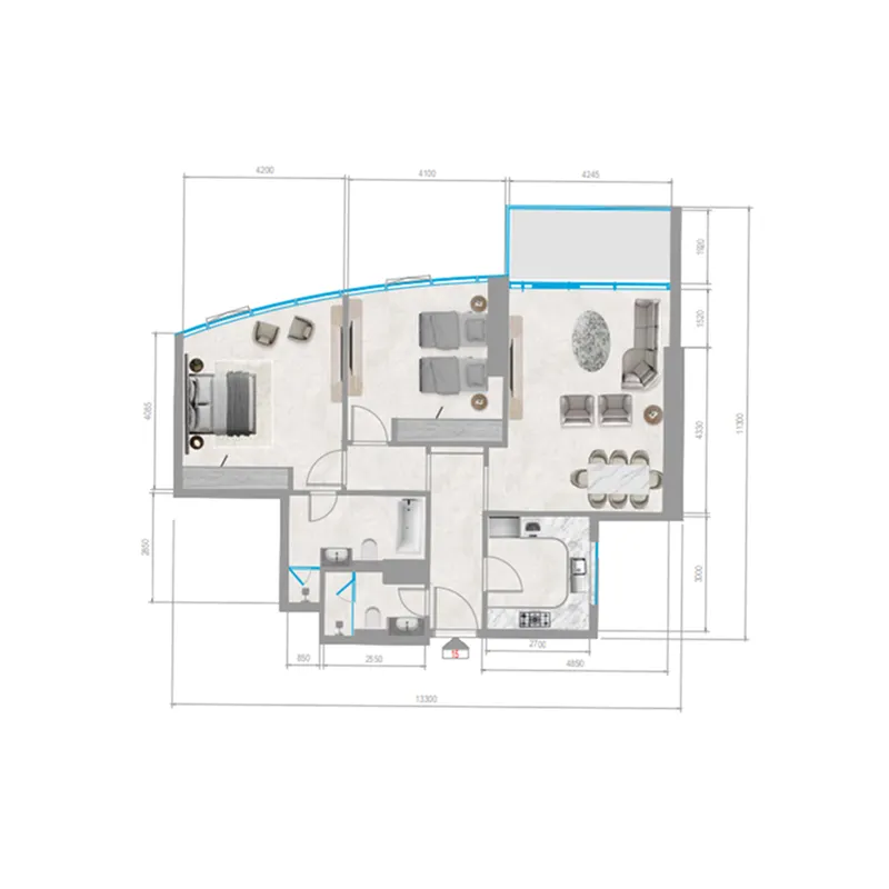 Orchid Towers Phase 1 2 bed floor plan, 1,154 sqft