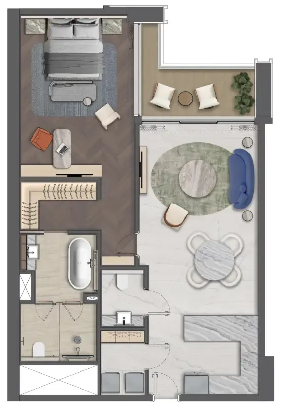 Mas Barsha Residency 1 bed floor plan, 1,079 sqft