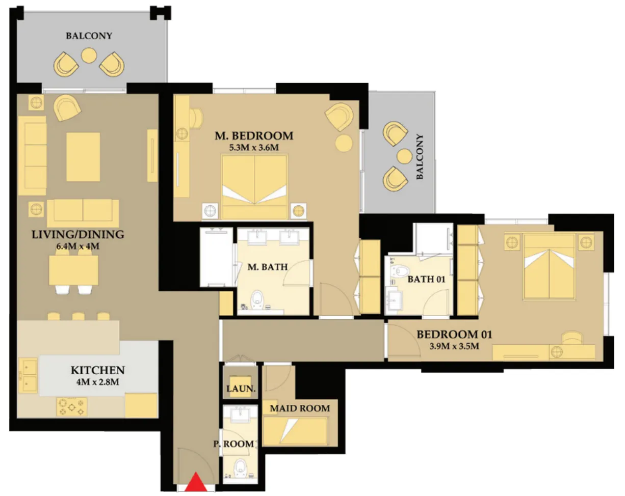 Riva Residence 2 bed floor plan, 1,494 sqft