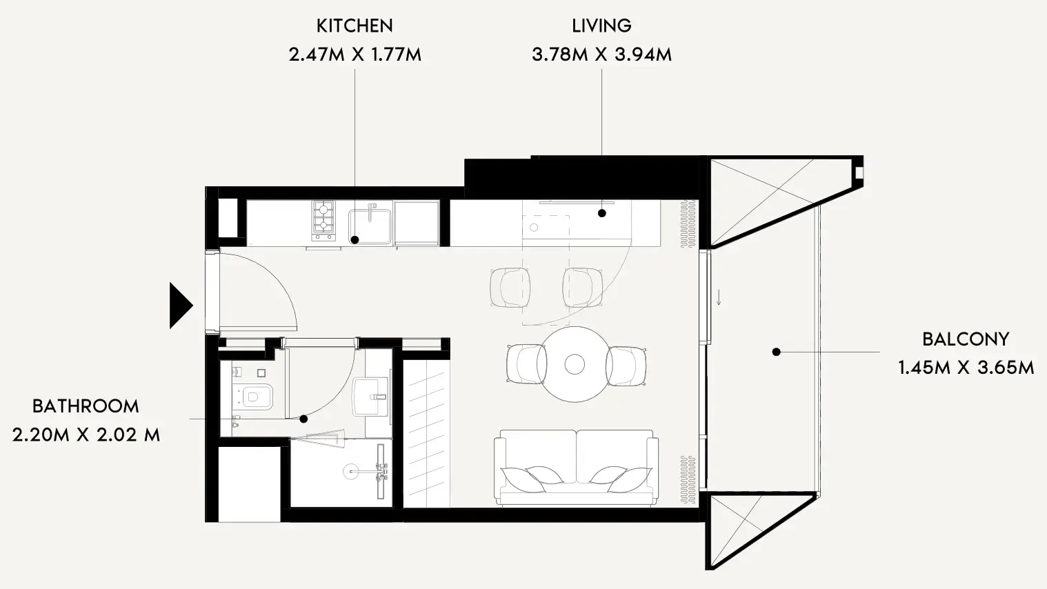 Azizi Wares Studio floor plan, 335 – 342 sqft