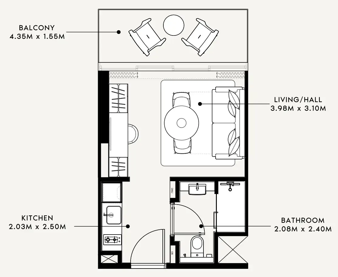 Azizi Milan Studio floor plan, 337 sqft