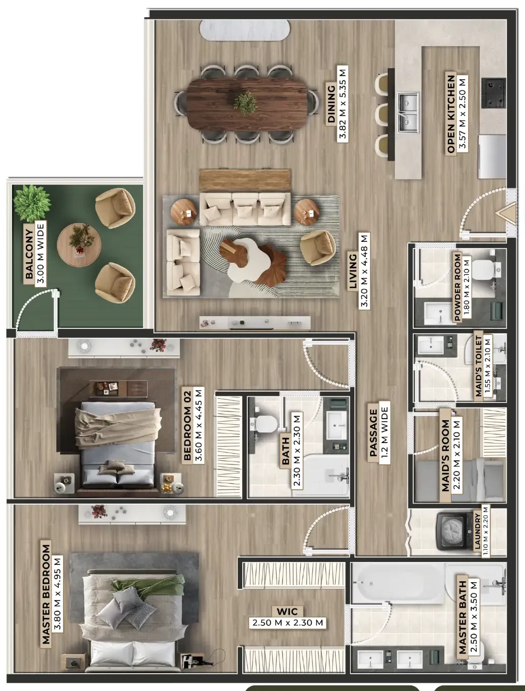 Firoza 2 bed floor plan, 1,681 sqft