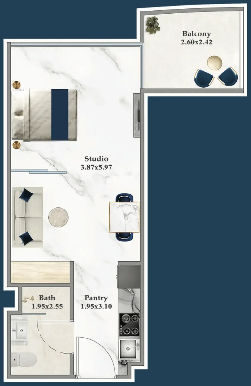 Serenz Studio floor plan, 439 sqft