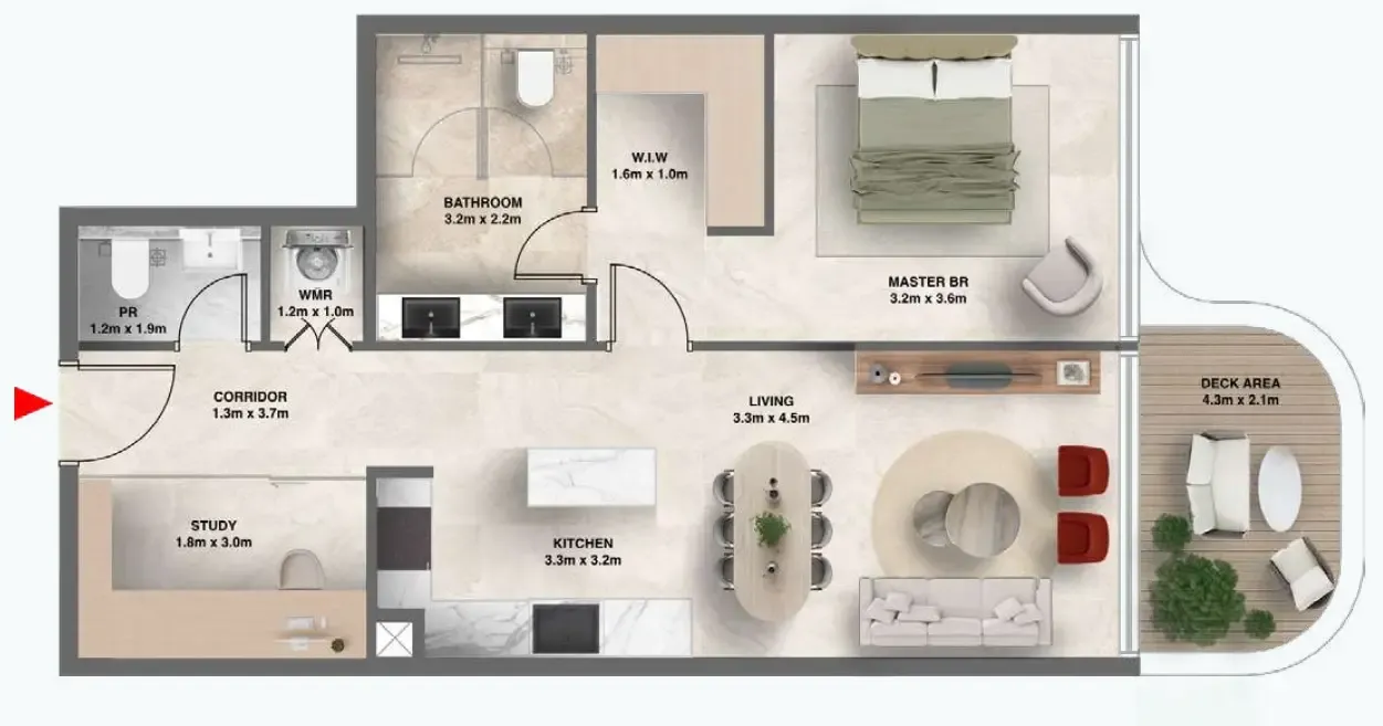 The Tides 1 bed floor plan, 811 sqft