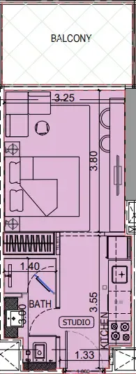 Binghatti Vintage Studio floor plan, 372 sqft