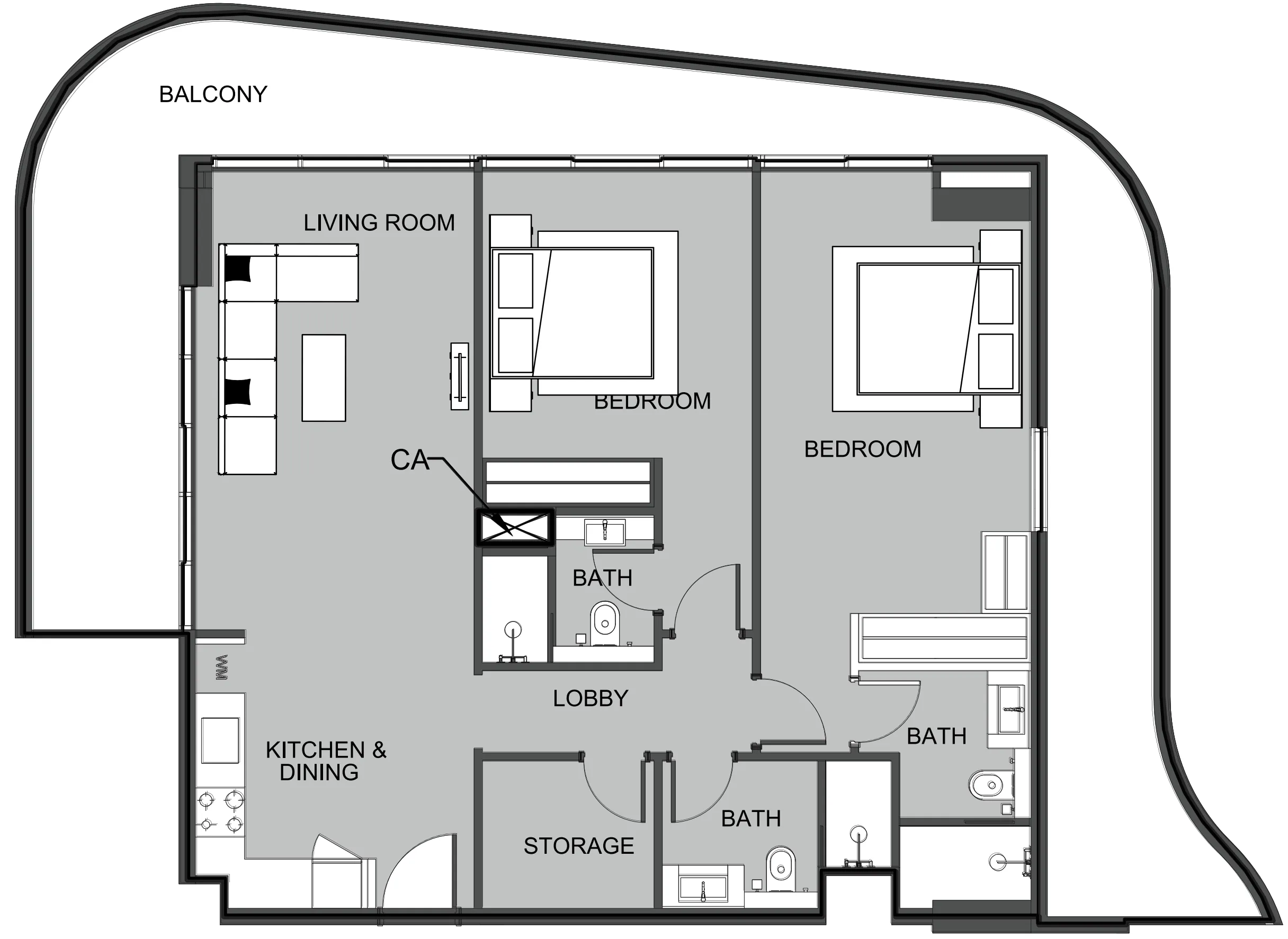 The Boulevard 2 bed floor plan, 1,484 sqft