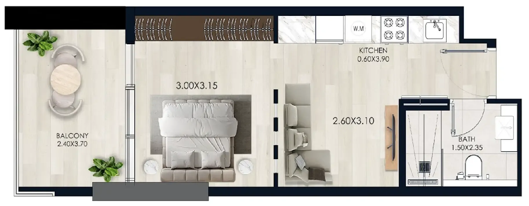 Verde by Vision Studio floor plan, 434 sqft