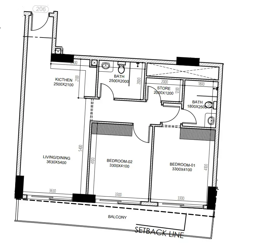 Astra South 2 bed floor plan, 1,043 sqft
