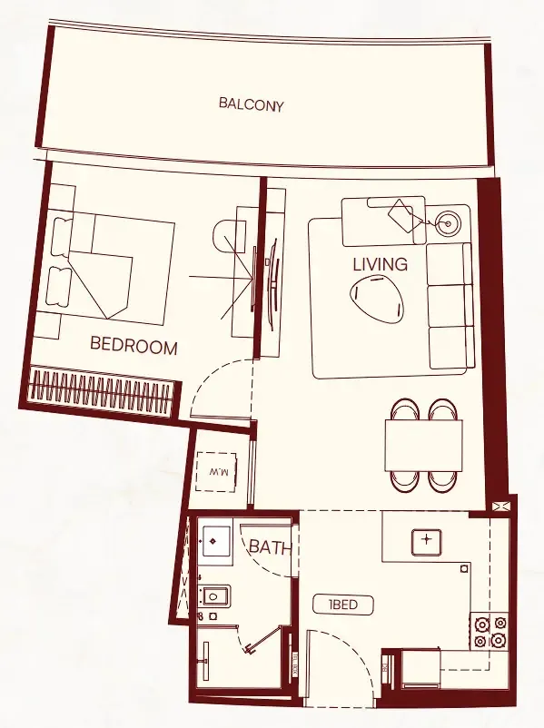 Binghatti Skyflame 1 bed floor plan, 697 – 698 sqft
