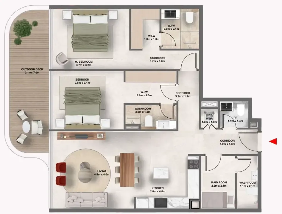 The Tides 2 bed floor plan, 1,286 sqft