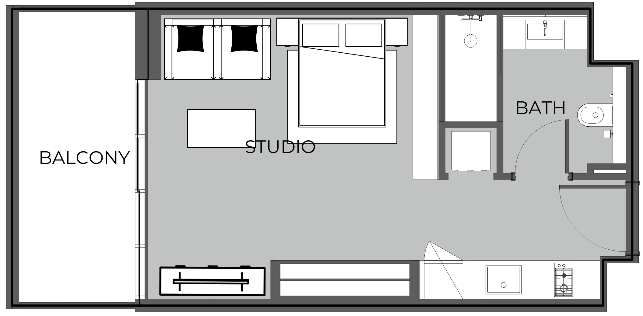 The Boulevard Studio floor plan, 466 sqft