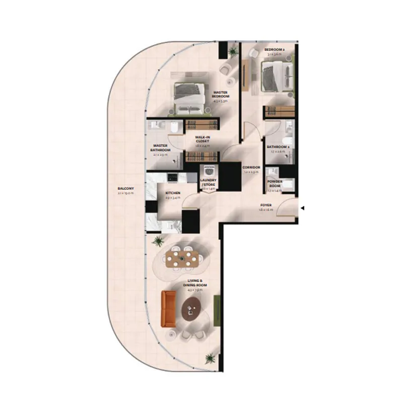 Waada Dubai South 2 bed floor plan, 1,751 sqft