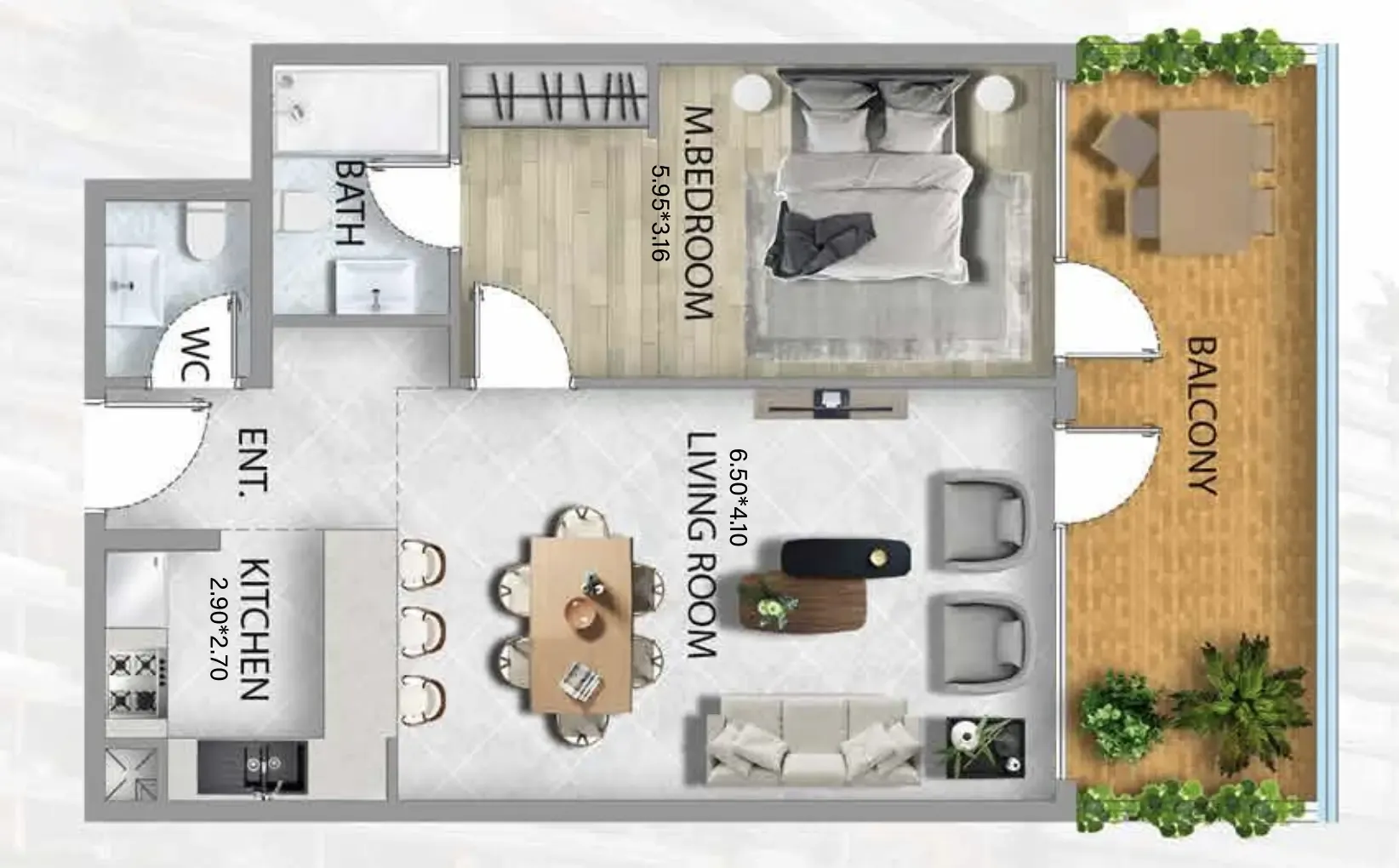 311 Boulevard 1 bed floor plan, 898 sqft