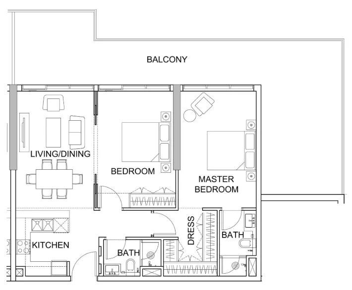 Golf Greens 2 bed floor plan, 1,327 sqft