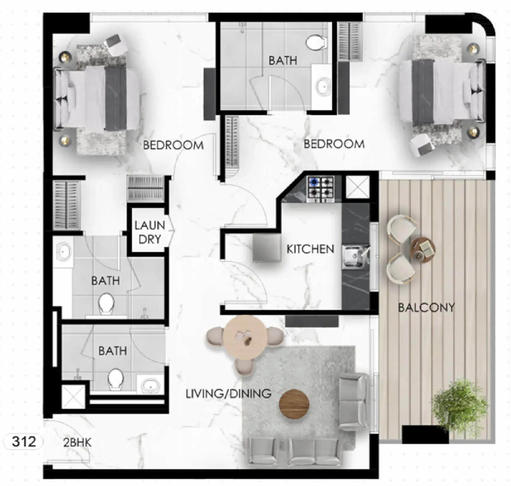 The Eighty Three 2 bed floor plan, 975 sqft