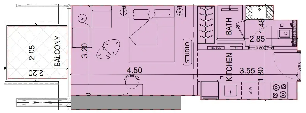 Binghatti Luxuria Studio floor plan, 338 sqft