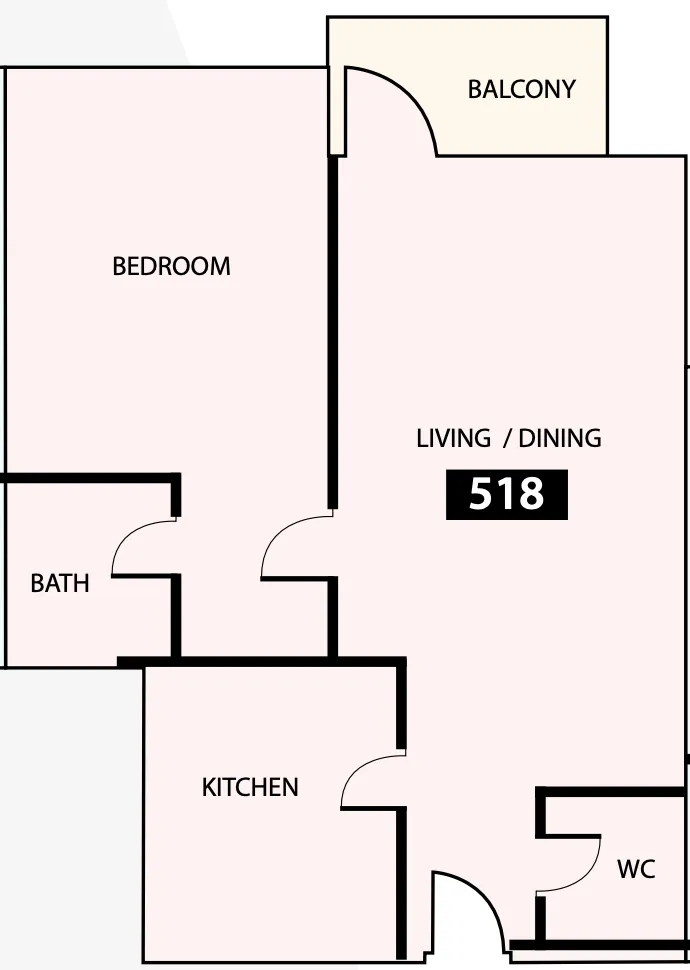 Paradise View 1 1 bed floor plan, 805 sqft