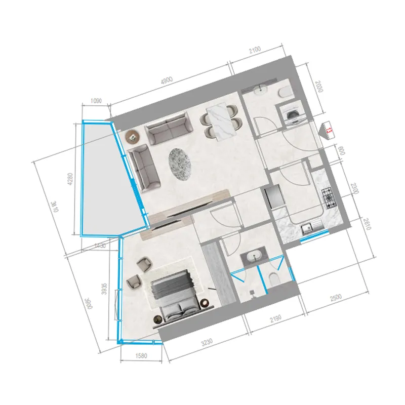 Orchid Towers Phase 1 1 bed floor plan, 752 sqft
