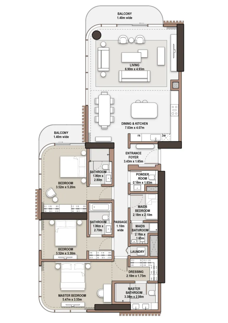 The Edit at d3 3 bed floor plan, 2,144 sqft