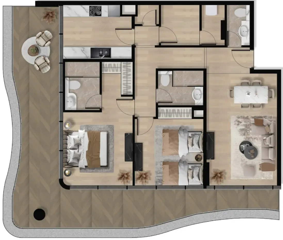 Orvessa Residences 2 bed floor plan, 1,582 sqft