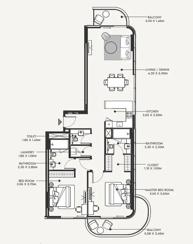 Azizi Amir 2 bed floor plan, 1,361 sqft
