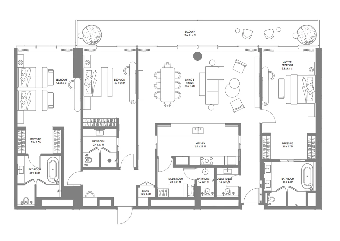 Anantara Sharjah Resort 3 bed floor plan, 2,876 sqft