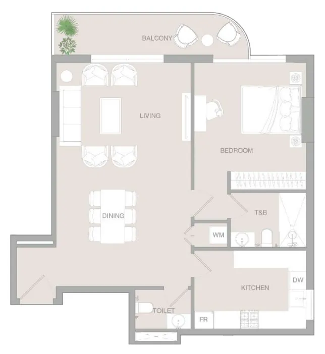 VERDAN1A 3 1 bed floor plan, 912 sqft