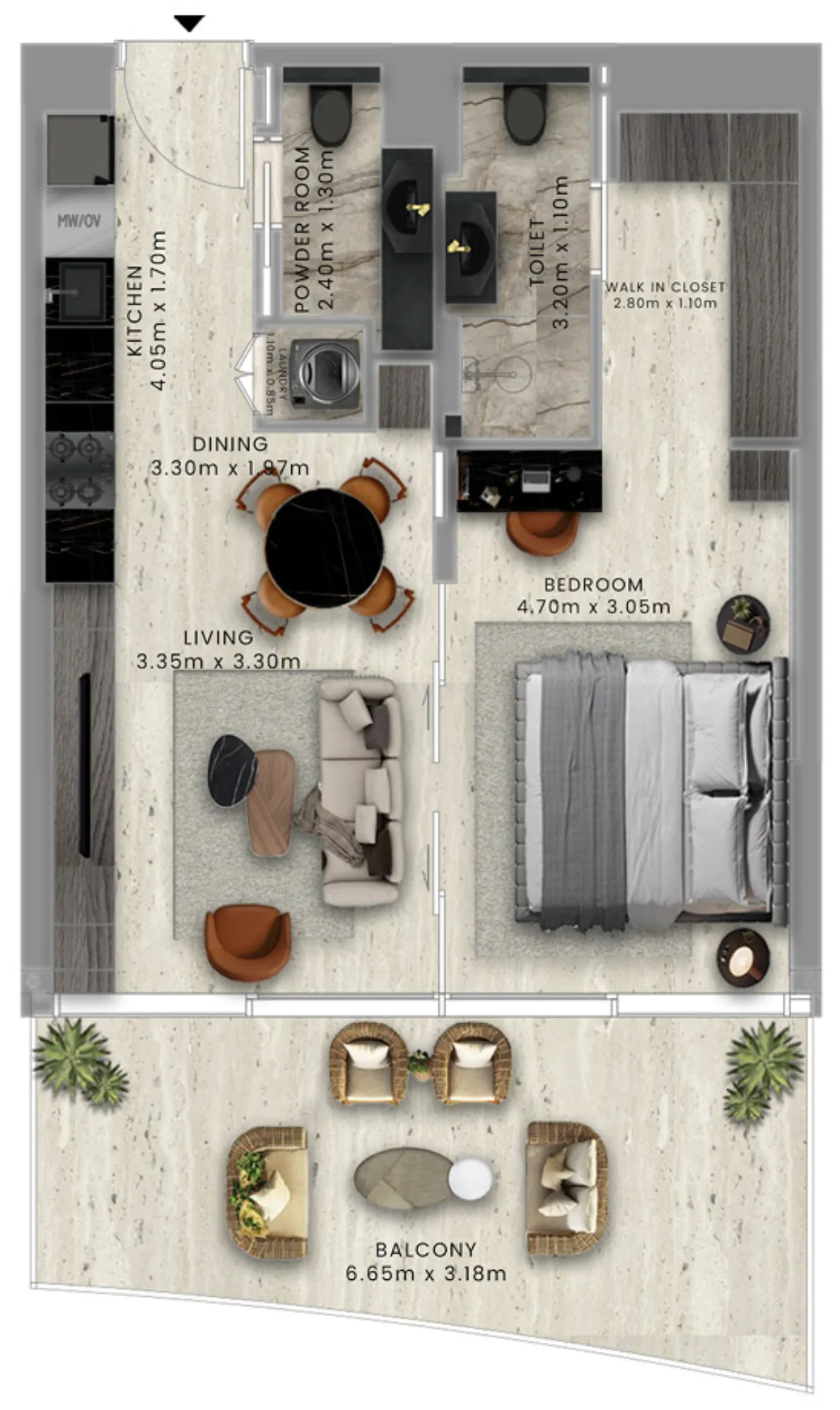 Ola Residence 1 bed floor plan, 770 sqft