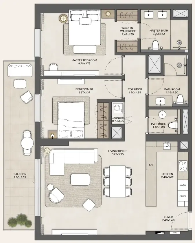Expo Valley Views - Ghadeer 2 bed floor plan, 1,363 – 1,788 sqft