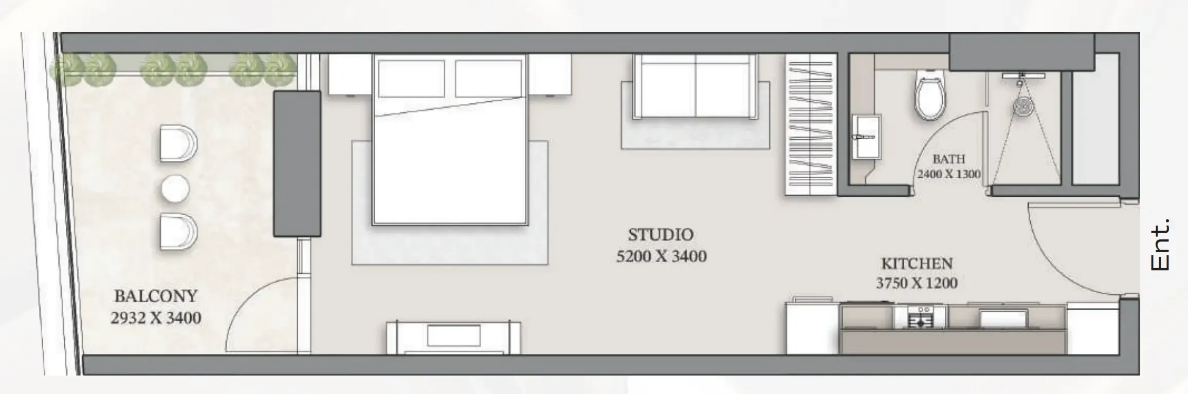 Empire Gardens Studio floor plan, 446 sqft