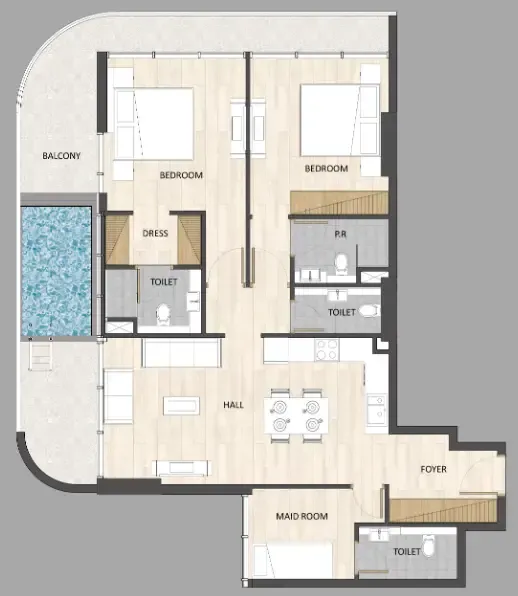 Barari Palace 2 bed floor plan, 1,332 sqft