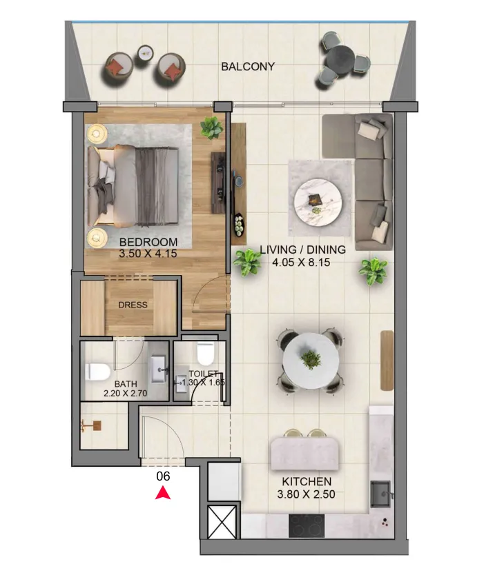 Sky Hills Residence 3 1 bed floor plan, 1,021 – 1,035 sqft
