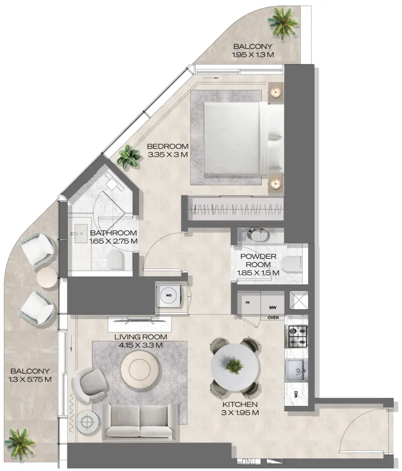 DWTN Residences 1 bed floor plan, 764 sqft