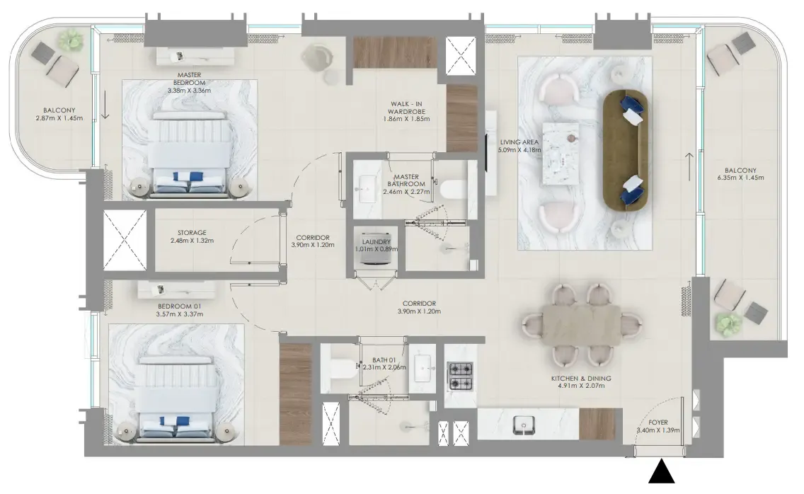 Baystar by Vida 2 bed floor plan, 1,227 sqft