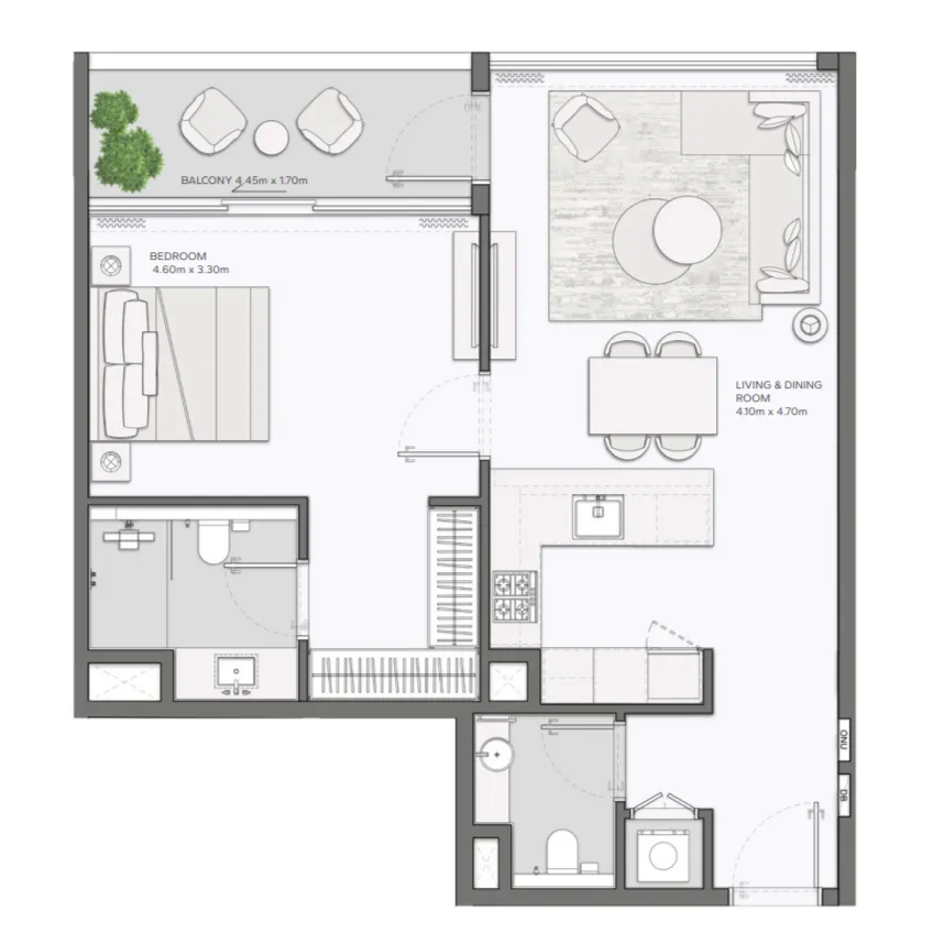Mansory Residences by Amaal 1 bed floor plan, 879 sqft