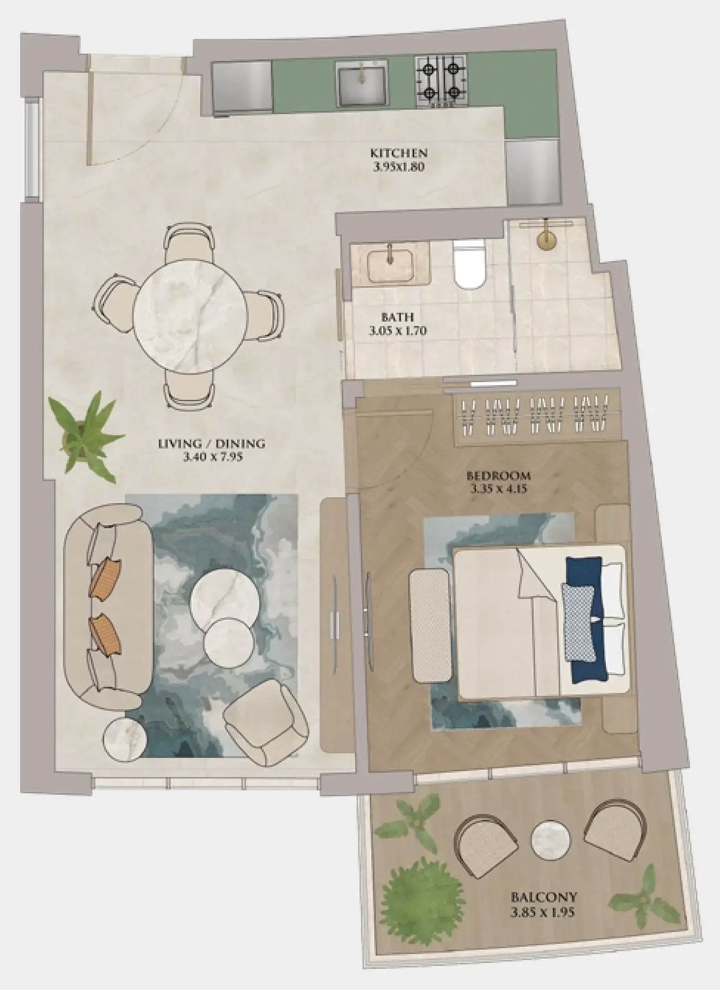 JW Marriott Residences and Resort 1 bed floor plan, 667 sqft