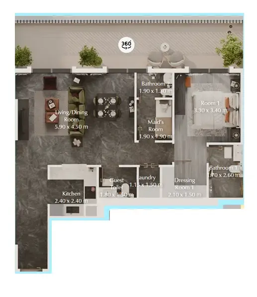 Bab Al Qasr Garden Residences 65 1 bed floor plan, 1,104 sqft