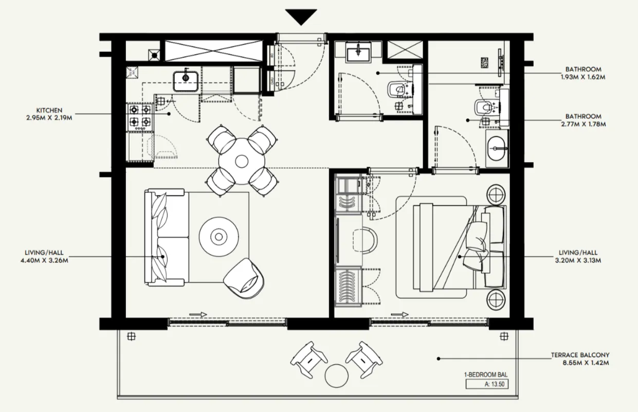Azizi Jewel 1 bed floor plan, 693 sqft