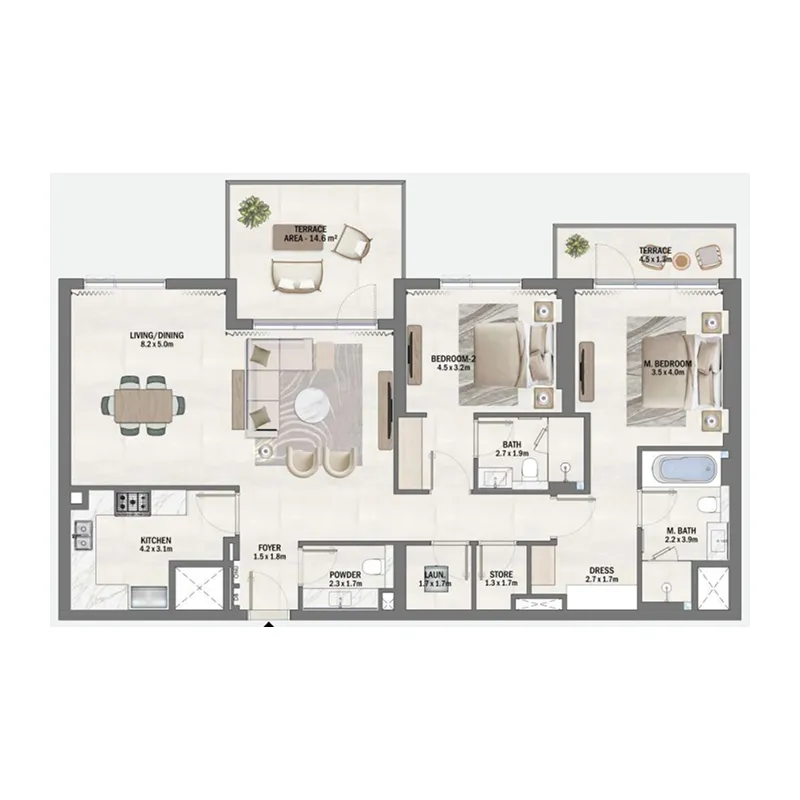 Beachfront Gates 2 bed floor plan, 1,682 sqft