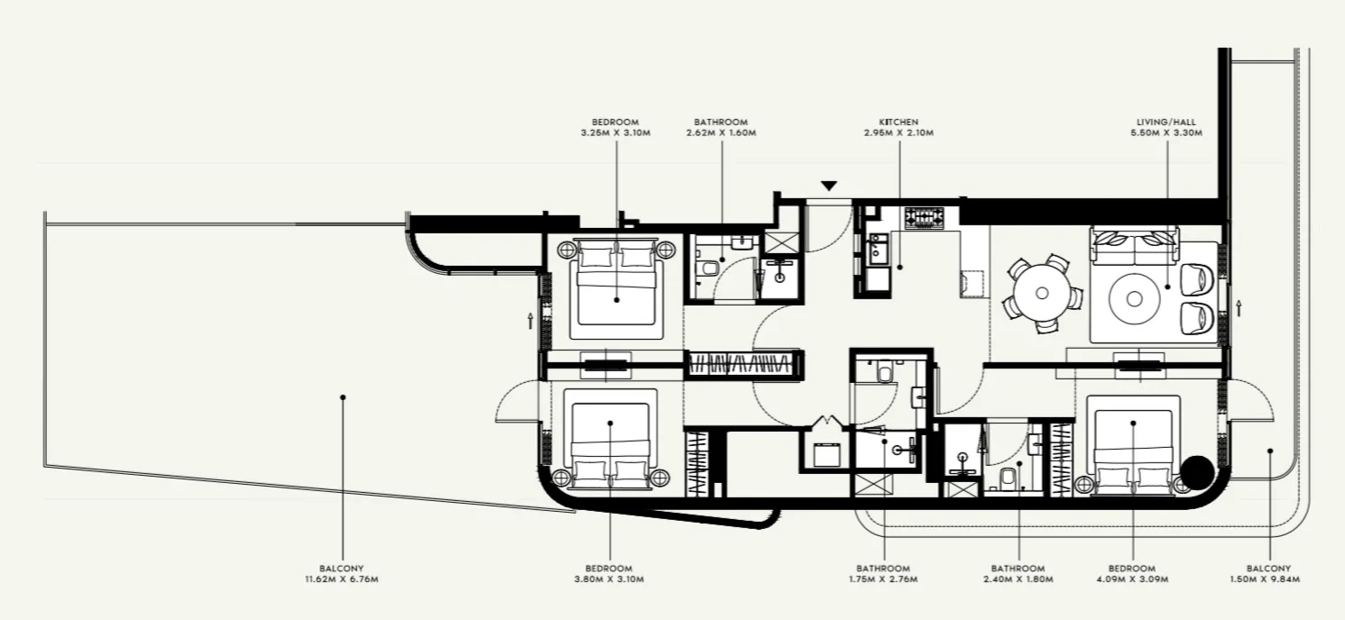 Azizi Ruby 3 bed floor plan, 2,032 sqft