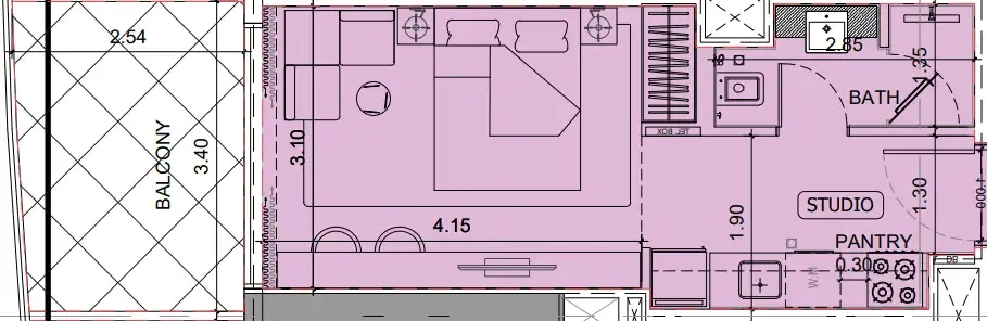 Project Maybach Studio floor plan, 389 sqft