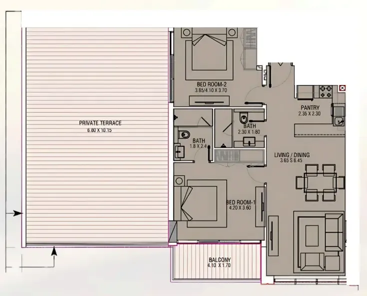 Brand Centro 2 bed floor plan, 1,690 sqft