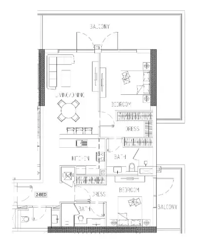 Damac Riverside Views 2 bed floor plan, 1,444 sqft