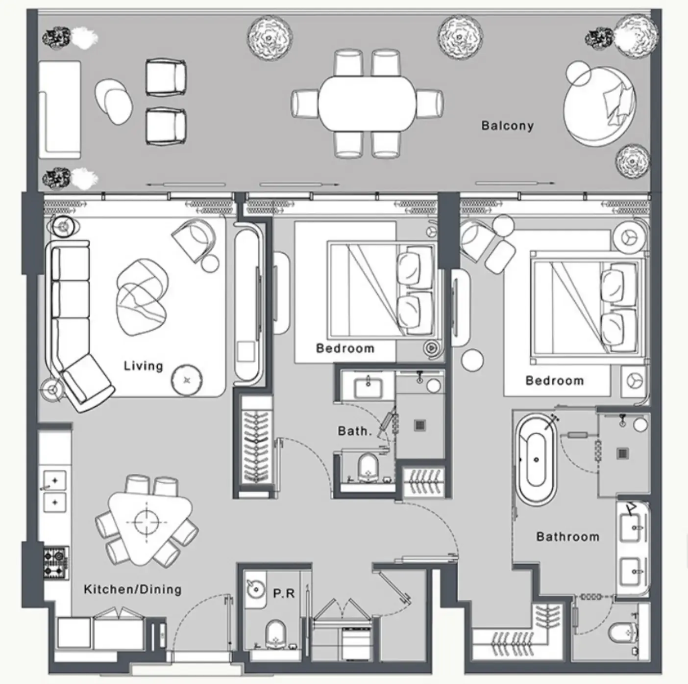 JW Marriott Residences and Resort 2 bed floor plan, 1,427 sqft