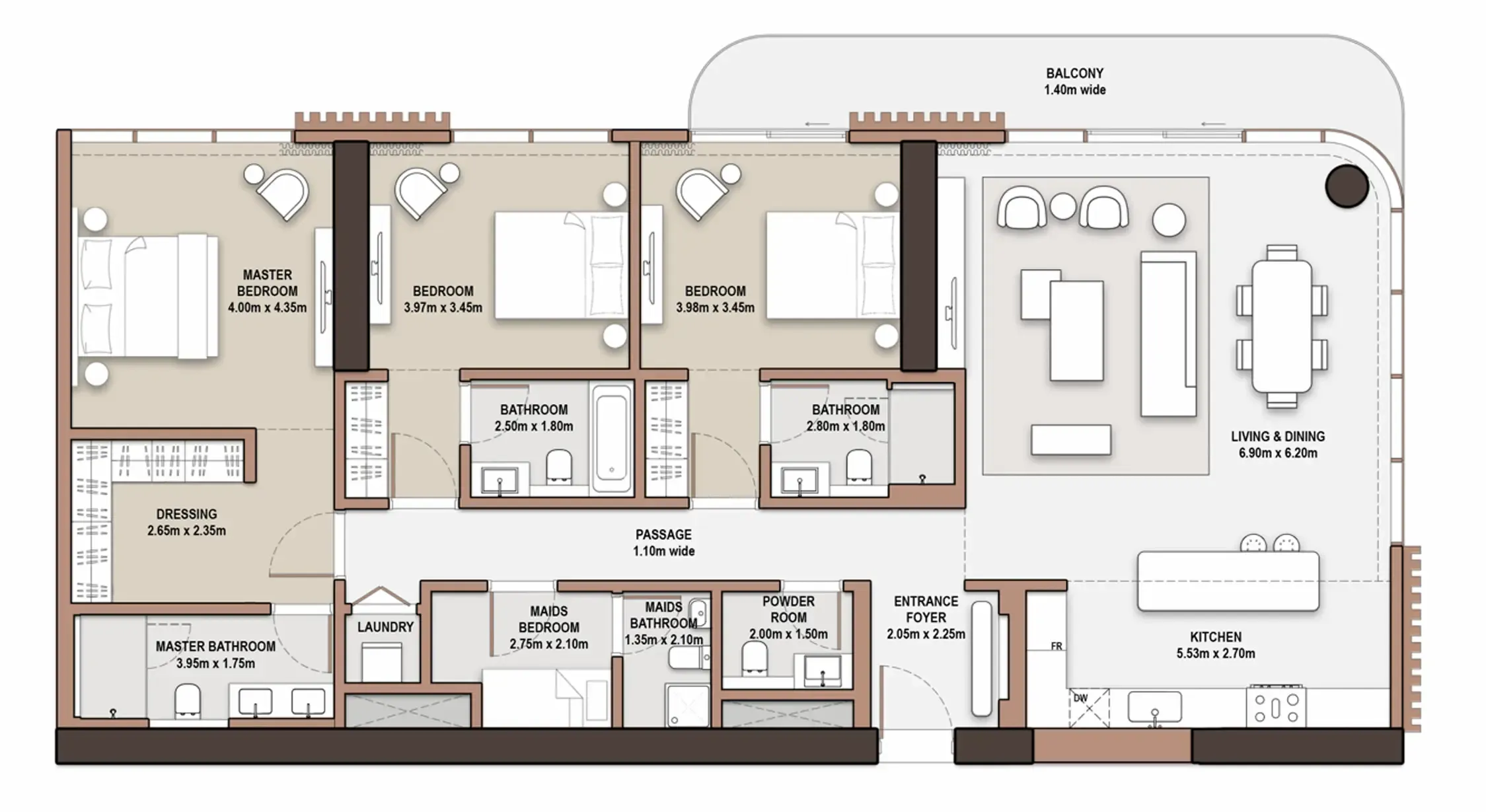 The Edit at d3 3 bed floor plan, 2,154 sqft