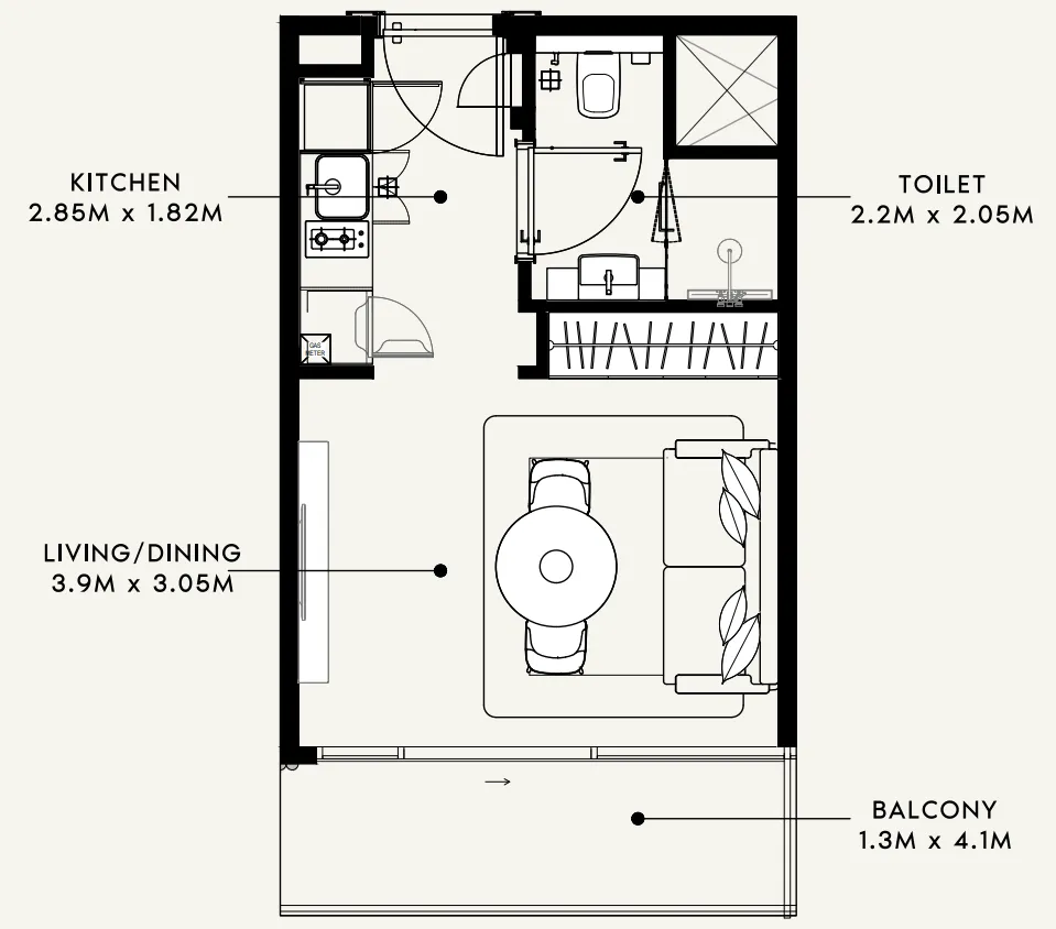 Azizi Milan Studio floor plan, 336 sqft